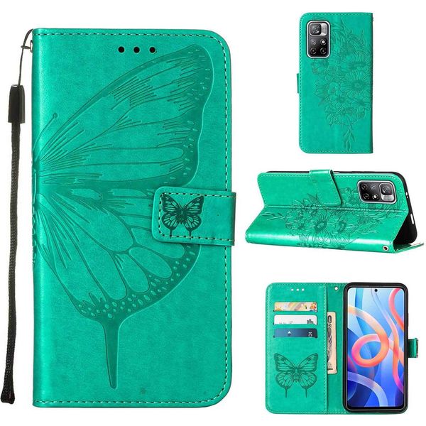 Xiaomi Poco M4 Pro 5G Case, Butterfly Embossing Flip Leather Card Holder Custodia Protettiva In Pelle Con Supporto Per Xiaomi Poco M4 Pro 5G Verde-image