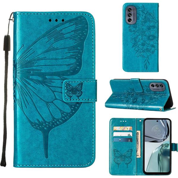 Moto G62 5G Case, Butterfly Relief Flip Custodia In Pelle Con Slot Per Schede E Stand Per Motorola Moto G62 5G Blu-image