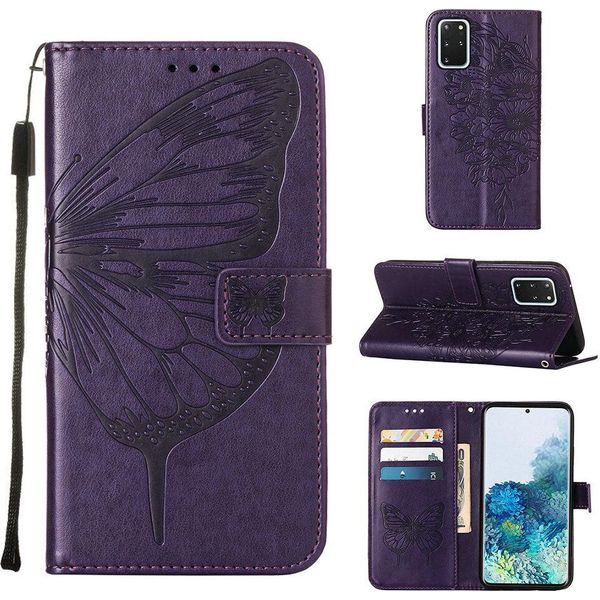 Galaxy S20+ Plus Case, Butterfly Relief Flip Custodia In Pelle Con Slot Per Schede E Supporto Per Samsung Galaxy S20 Plus 5G Viola-image