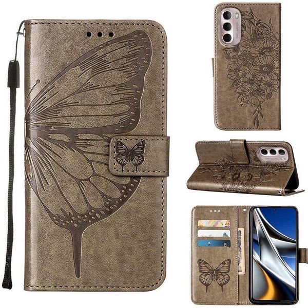 Moto G Stylus 4G 2022 Case, Butterfly Emboss Flip Custodia In Pelle Con Slot Per Schede E Supporto Per Motorola Moto G Stylus 4G 2022 Grigio-image