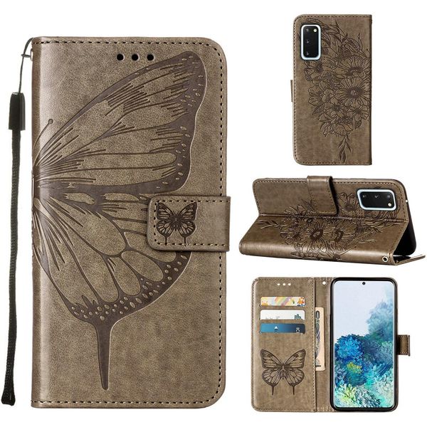 Galaxy S20 Case, Butterfly Relief Flip Custodia In Pelle Con Slot Per Schede E Supporto Per Samsung Galaxy S20 Grigio-image