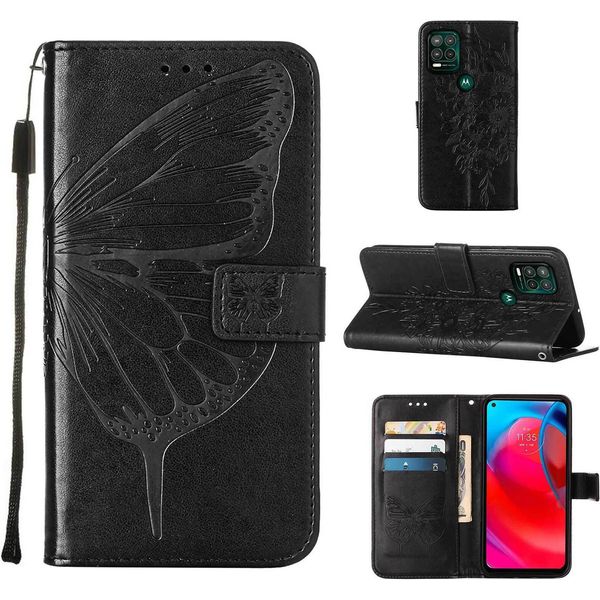 Moto G Stylus 5G 2021 Case, Butterfly Relief Flip Custodia In Pelle Con Slot Per Schede E Stand Per Motorola Moto G Stylus 5G 2021 Nero-image