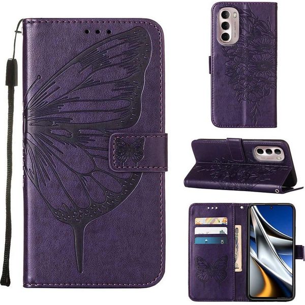 Moto G Stylus 4G 2022 Case, Butterfly Relief Flip Custodia In Pelle Con Slot Per Schede E Stand Per Motorola Moto G Stylus 4G 2022 Viola-image