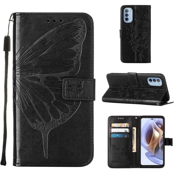 Moto G31 Case, Butterfly Embossed Flip Leather Card Holder Custodia Protettiva In Pelle Con Supporto Per Motorola Moto G31 Nero-image