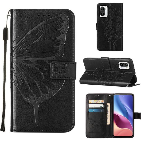 Xiaomi 11I Case, Butterfly Relief Flip Custodia In Pelle Con Slot Per Schede E Stand Per Xiaomi 11I / Poco F3 / Redmi K40 / K40 Pro Nero-image