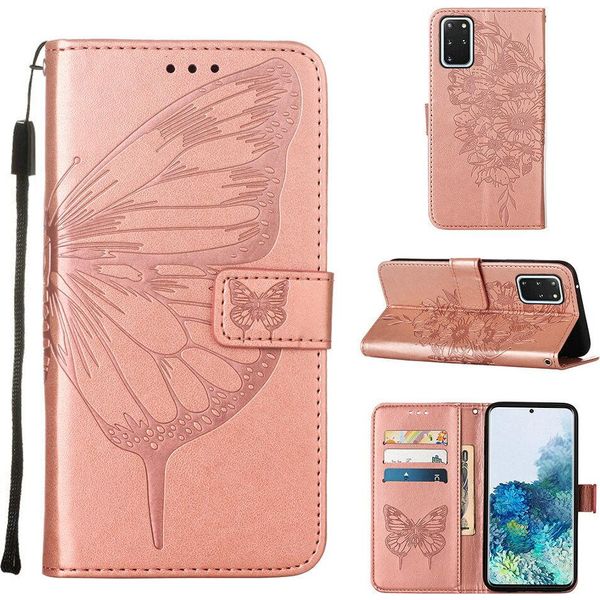 Galaxy S20 Plus Case, Butterfly Relief Flip Custodia In Pelle Con Slot Per Schede E Stand Per Samsung Galaxy S20 Plus Rose Gold-image