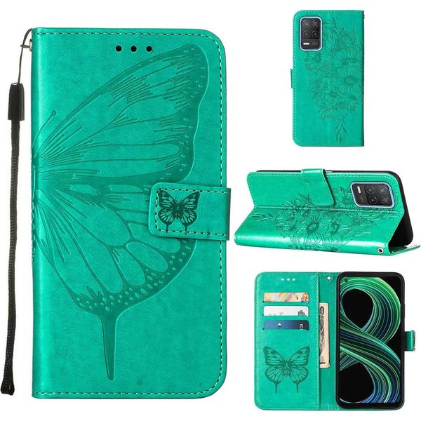 Oppo Realme 8 5G Case, Farfalla Rilievo Flip Custodia In Pelle Con Tasca Per Carte E Stand Per Oppo Realme 8 5G / Realme V13 5G / Narzo 30 5G Verde-image