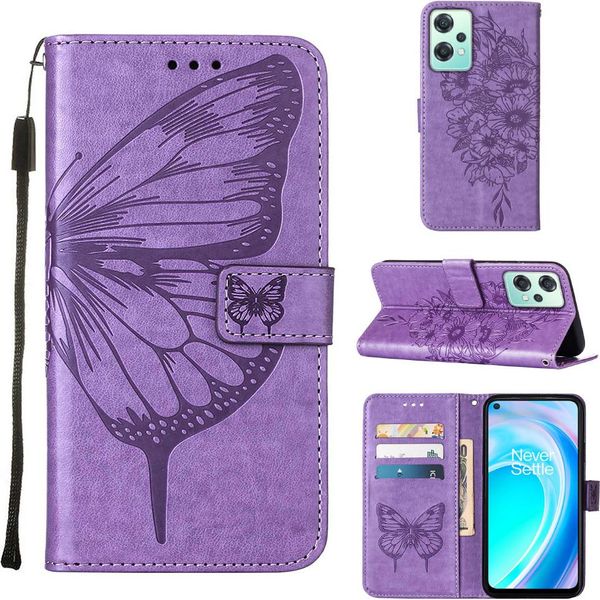 Oneplus Nord Ce 2 Lite 5G Case, Butterfly Emboss Flip Custodia In Pelle Con Slot Per Schede E Supporto Per Oneplus Nord Ce 2 Lite 5G Purple-image