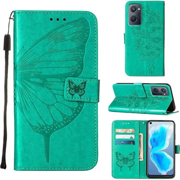 Oppo Realme 9I Case, Farfalla Rilievo Flip Custodia In Pelle Con Tasca Per Carte E Stand Per Oppo Realme 9I Verde-image