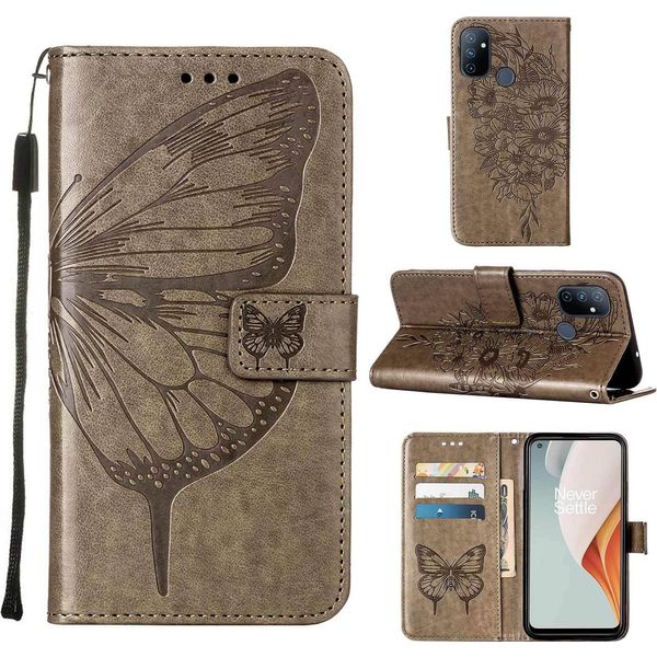 Custodia Oneplus Nord N100, Custodia In Pelle Flip A Farfalla Con Slot Per Schede E Supporto Per Oneplus Nord N100 Grigio-image