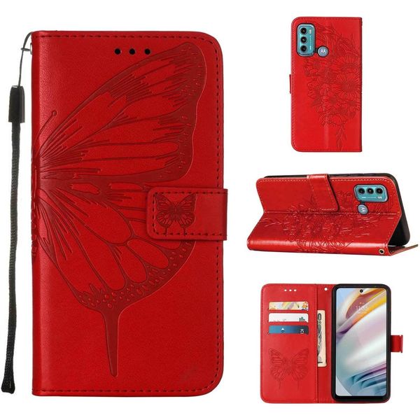 Moto G40 Case, Butterfly Relief Flip Custodia In Pelle Con Slot Per Schede E Stand Per Motorola Moto G40 / G60 Rosso-image