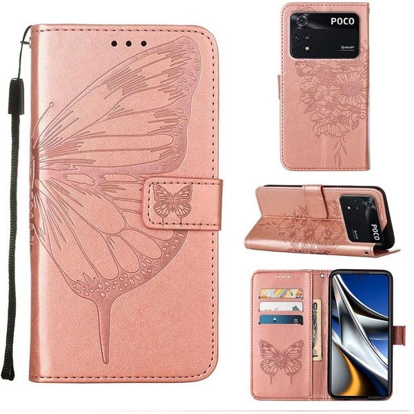 Xiaomi Poco M4 Pro 4G Case, Butterfly Embossing Flip Leather Card Holder Custodia Protettiva In Pelle Con Supporto Per Xiaomi Poco M4 Pro 4G Rose Gold-image