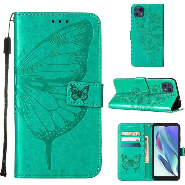 Moto G50 5G Case, Butterfly Relief Flip Custodia In Pelle Con Slot Per Schede E Stand Per Motorola Moto G50 5G Verde-image