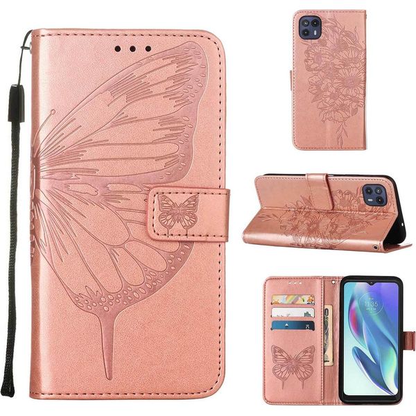 Moto G50 5G Case, Butterfly Relief Flip Custodia In Pelle Con Slot Per Carte E Stand Per Motorola Moto G50 5G Rose Gold-image