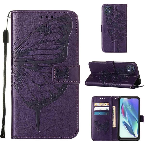 Moto G50 5G Case, Butterfly Embossing Flip Leather Card Holder Custodia Protettiva In Pelle Con Supporto Per Motorola Moto G50 5G Purple-image