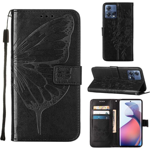 Moto S30 Pro Case, Butterfly Relief Flip Custodia In Pelle Con Slot Per Schede E Stand Per Motorola Moto S30 Pro 5G Nero-image