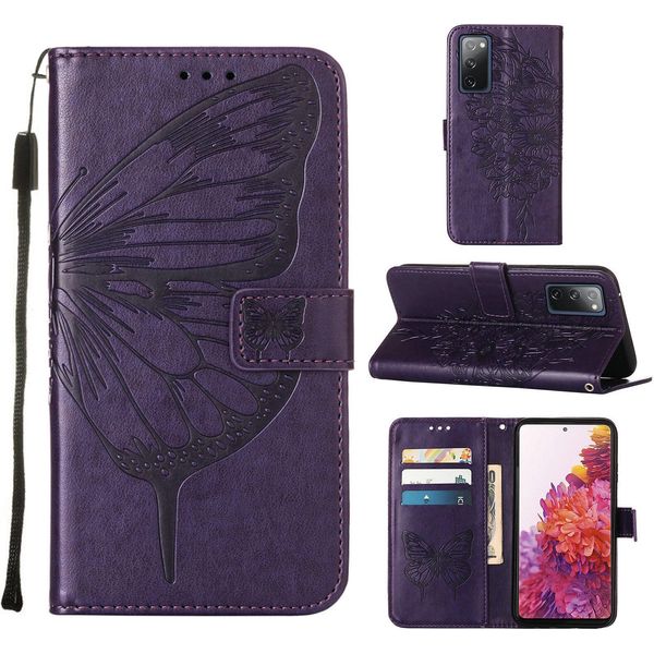 Galaxy S20 Fe Case, Butterfly Relief Flip Custodia In Pelle Con Slot Per Schede E Supporto Per Samsung Galaxy S20 Fe 4G / 5G Viola-image
