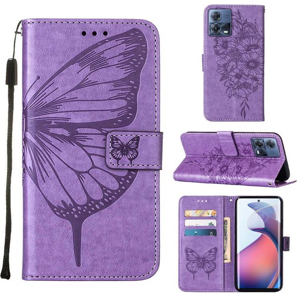 Moto S30 Pro Case, Butterfly Relief Flip Custodia In Pelle Con Slot Per Schede E Supporto Per Motorola Moto S30 Pro 5G Viola-image