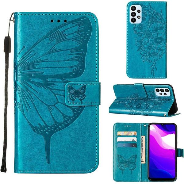 Galaxy A23 4G Case, Butterfly Relief Flip Custodia In Pelle Con Slot Per Schede E Stand Per Samsung Galaxy A23 4G / 5G Blu-image