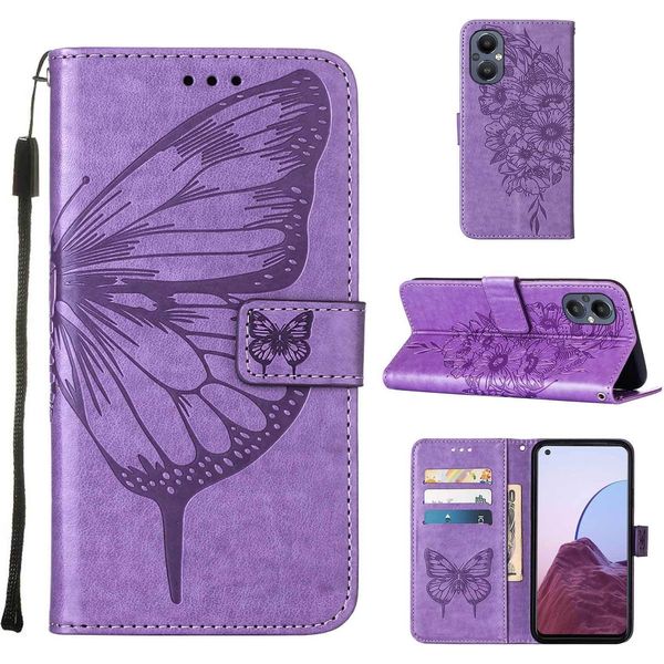 Oneplus Nord 20 5G Case, Butterfly Emboss Flip Custodia In Pelle Con Slot Per Schede E Supporto Per Oneplus Nord 20 5G Viola-image