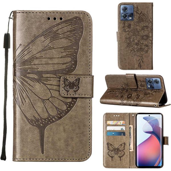 Moto S30 Pro Case, Butterfly Relief Flip Custodia In Pelle Con Slot Per Schede E Stand Per Motorola Moto S30 Pro 5G Grey-image