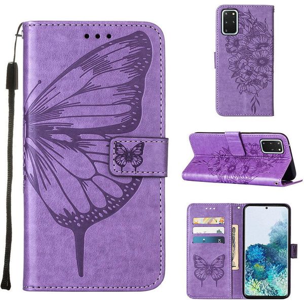 Galaxy S20 Plus Case, Butterfly Relief Flip Custodia In Pelle Con Slot Per Schede E Stand Per Samsung Galaxy S20 Plus Viola-image