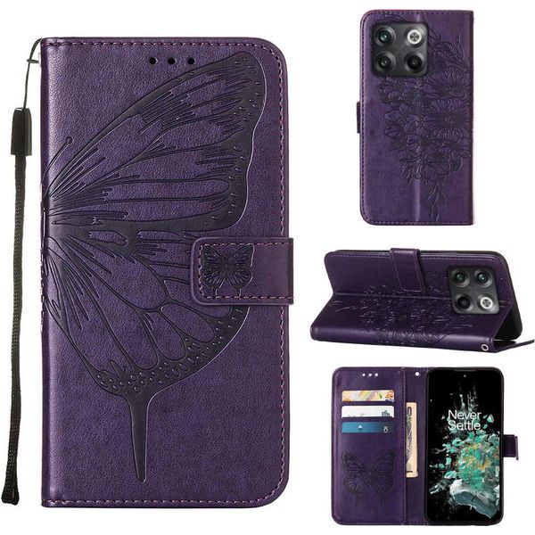 Custodia Oneplus 10T 5G, Custodia In Pelle A Farfalla In Rilievo Con Slot Per Schede E Supporto Per Oneplus 10T 5G Viola-image