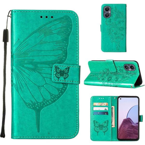 Oneplus Nord 20 5G Case, Butterfly Relief Flip Custodia In Pelle Con Slot Per Schede E Supporto Per Oneplus Nord 20 5G Verde-image
