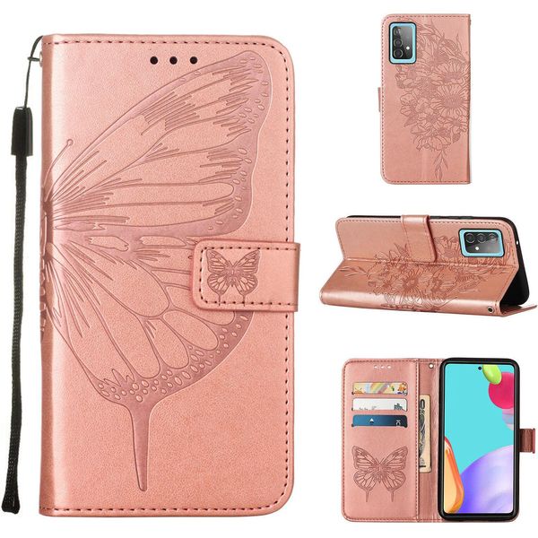 Galaxy A52 4G Case, Butterfly Relief Flip Custodia In Pelle Con Slot Per Schede E Stand Per Samsung Galaxy A52 4G / 5G / A52S 5G Rose Gold-image