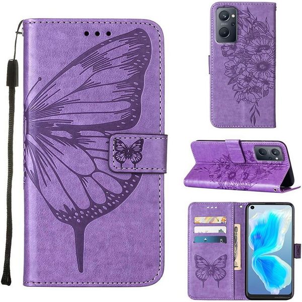 Oppo Realme 9I Case, Butterfly Embossed Flip Leather Card Holder Custodia Protettiva In Pelle Con Supporto Per Oppo Realme 9I Purple-image