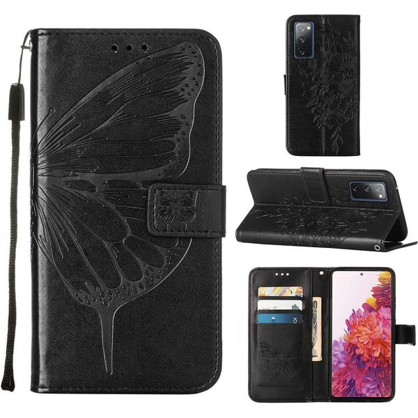 Galaxy S20 Fe 4G Case, Butterfly Relief Flip Custodia In Pelle Con Slot Per Schede E Supporto Per Samsung Galaxy S20 Fe 4G / 5G Nero-image
