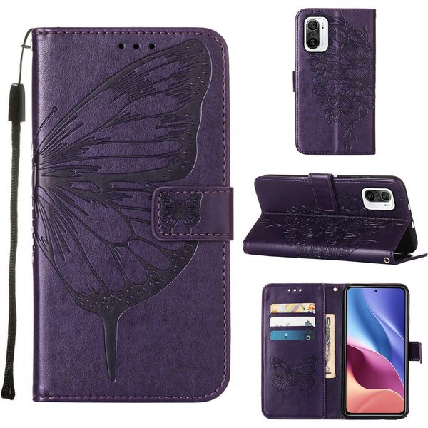Xiaomi 11I Case, Butterfly Relief Flip Custodia In Pelle Con Tasche Per Schede E Stand Per Xiaomi 11I / Poco F3 / Redmi K40 / K40 Pro Viola-image