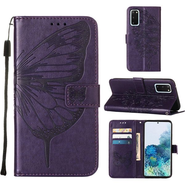 Galaxy S20 Case, Butterfly Relief Flip Custodia In Pelle Con Slot Per Schede E Stand Per Samsung Galaxy S20 Viola-image