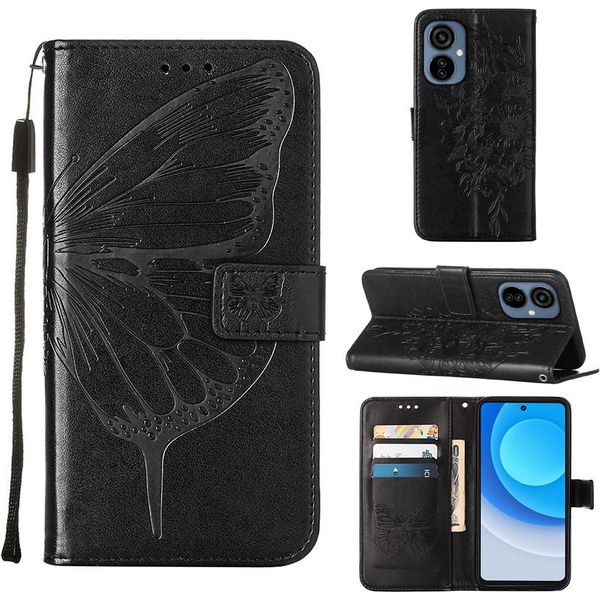 Tecno Camon 19 Neo Case, Butterfly Relief Flip Custodia In Pelle Con Slot Per Schede E Stand Per Tecno Camon 19 Neo Nero-image