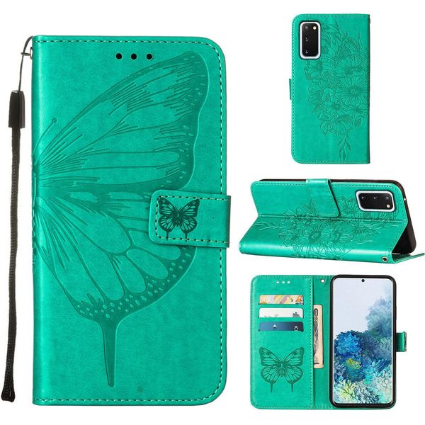 Galaxy S20 Case, Butterfly Relief Flip Custodia In Pelle Con Slot Per Schede E Stand Per Samsung Galaxy S20 Verde-image