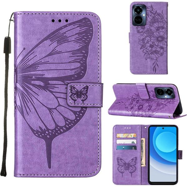 Tecno Camon 19 Pro 5G Case, Butterfly Relief Flip Custodia In Pelle Con Tasche Per Carte E Stand Per Tecno Camon 19 Pro 5G Viola-image