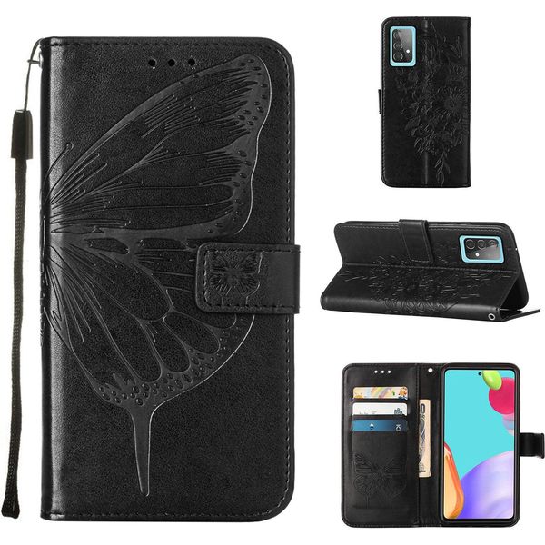 Galaxy A52 4G Case, Butterfly Relief Flip Custodia In Pelle Con Slot Per Schede E Supporto Per Samsung Galaxy A52 4G / 5G / A52S 5G Nero-image