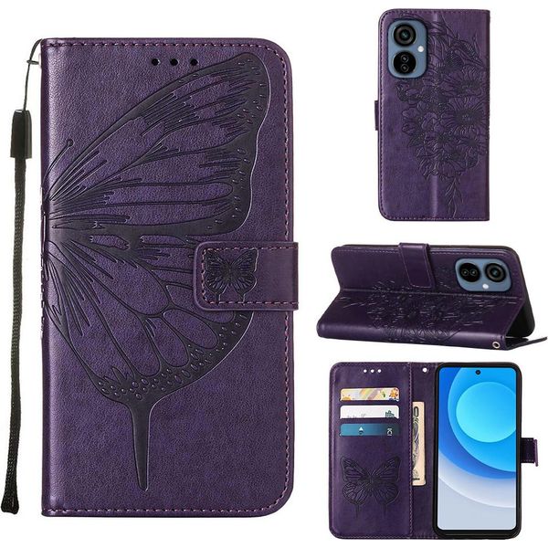 Tecno Camon 19 Neo Case, Butterfly Relief Flip Custodia In Pelle Con Slot Per Schede E Supporto Per Tecno Camon 19 Neo Viola-image
