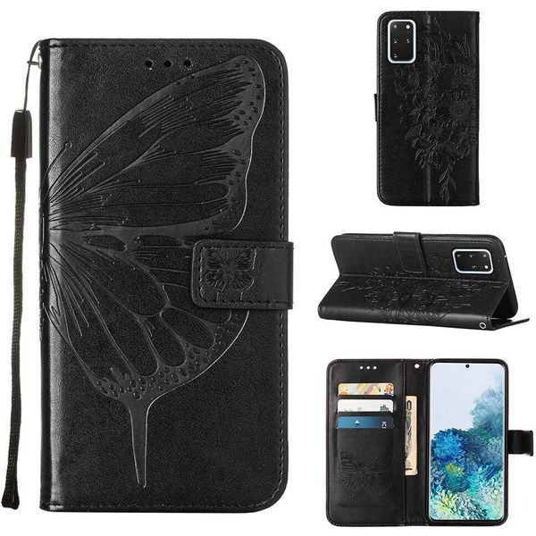 Galaxy S20 Plus Case, Butterfly Relief Flip Custodia In Pelle Con Slot Per Schede E Stand Per Samsung Galaxy S20 Plus Nero-image