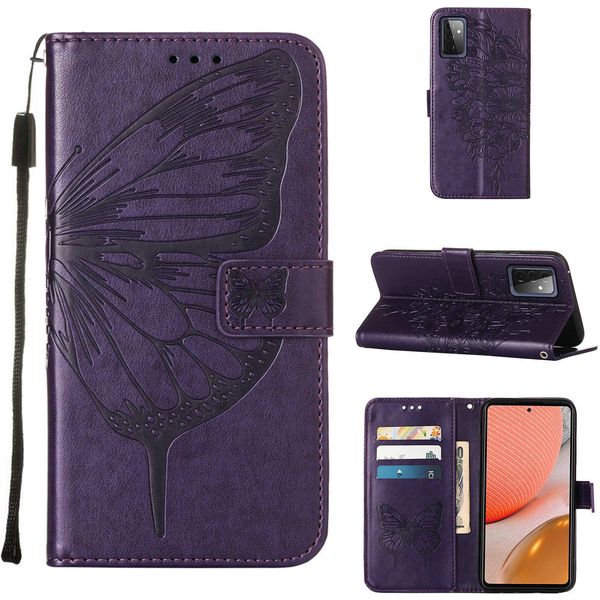 Galaxy A72 4G Case, Butterfly Relief Flip Custodia In Pelle Con Slot Per Schede E Stand Per Samsung Galaxy A72 4G / 5G Viola-image
