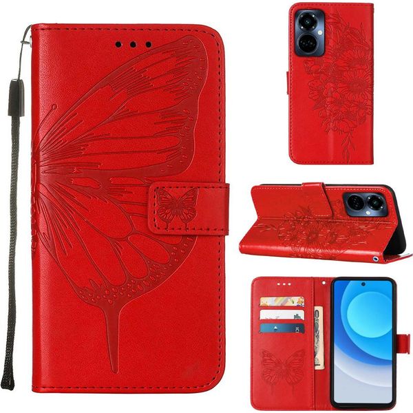 Tecno Camon 19 Pro 5G Case, Butterfly Relief Flip Custodia In Pelle Con Slot Per Schede E Stand Per Tecno Camon 19 Pro 5G Rosso-image