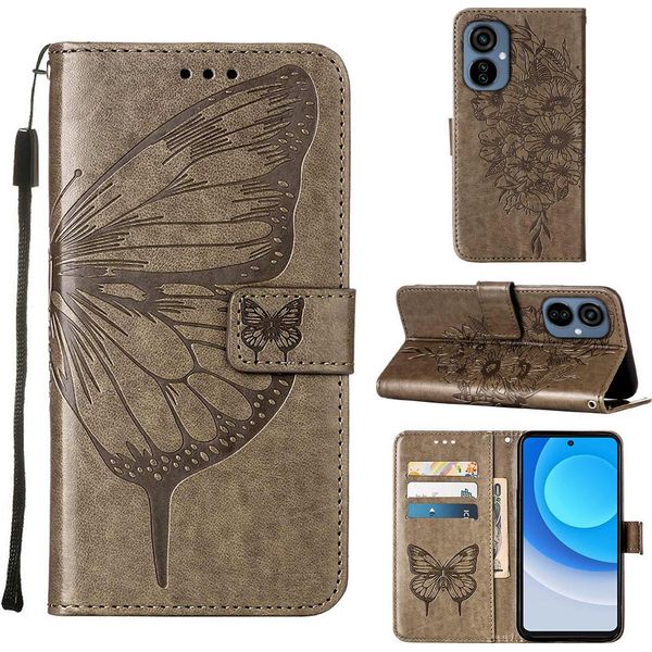 Tecno Camon 19 Neo Case, Butterfly Relief Flip Custodia In Pelle Con Slot Per Schede E Supporto Per Tecno Camon 19 Neo Grigio-image