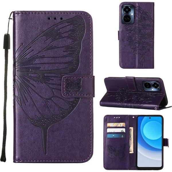 Tecno Camon 19 Pro 5G Case, Butterfly Relief Flip Custodia In Pelle Con Slot Per Schede E Supporto Per Tecno Camon 19 Pro 5G Viola-image