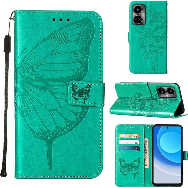 Tecno Camon 19 Case, Butterfly Relief Flip Custodia In Pelle Con Slot Per Schede E Supporto Per Tecno Camon 19 Verde-image