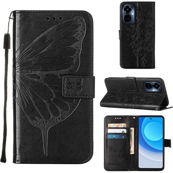 Tecno Camon 19 Pro 5G Case, Butterfly Relief Flip Custodia In Pelle Con Slot Per Schede E Stand Per Tecno Camon 19 Pro 5G Nero-image