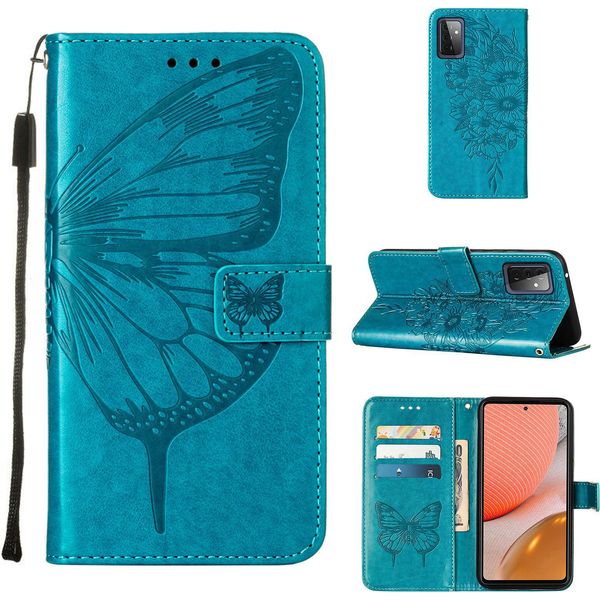 Galaxy A72 4G Case, Butterfly Relief Flip Custodia In Pelle Con Slot Per Schede E Stand Per Samsung Galaxy A72 4G / 5G Blu-image