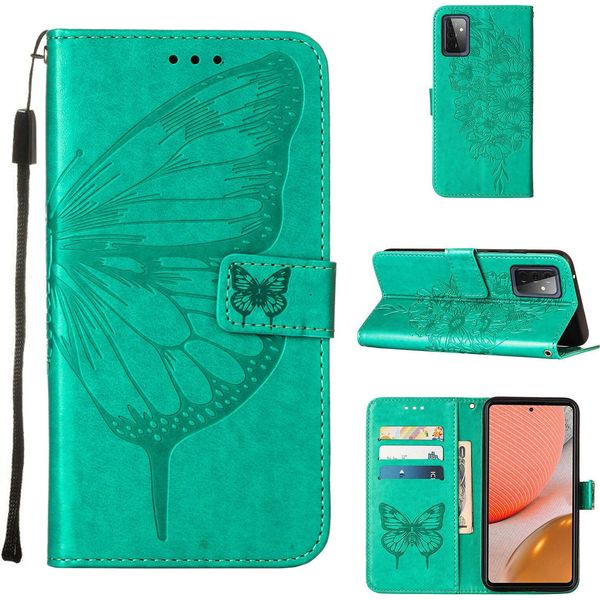 Galaxy A72 4G Case, Butterfly Relief Flip Custodia In Pelle Con Slot Per Schede E Supporto Per Samsung Galaxy A72 4G / 5G Verde-image