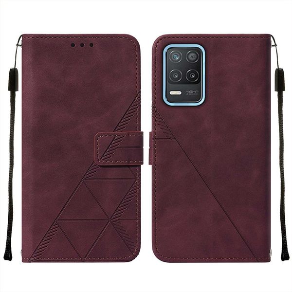 Custodia In Pelle Flip Per Oppo Realme 8 5G / Realme V13 5G / Narzo 30 5G Custodia Design Portafoglio Con Goffratura, Porta Carte E Supporto Rosso-image
