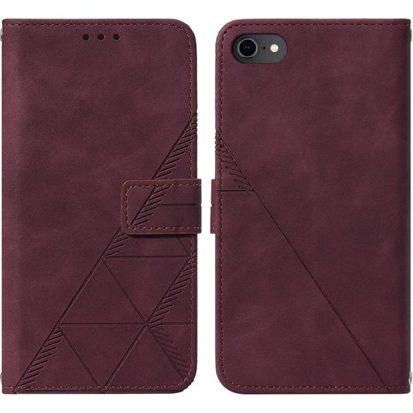 Custodia In Pelle Flip Per Iphone Se 2020 / 8 / 7 / 6S / 6 Custodia Design Portafoglio Con Goffratura, Porta Carte E Supporto Rosso-image
