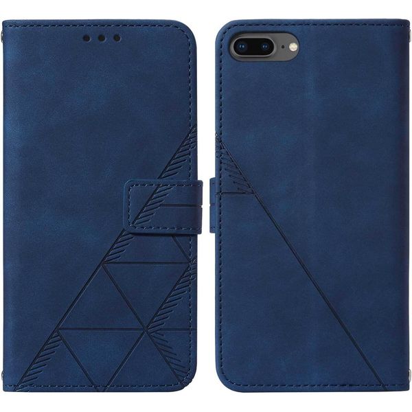 Custodia In Pelle Flip Per Iphone 8 Plus/ 7 Plus/ 6S Plus/ 6 Plus Custodia Design Portafoglio Con Goffratura, Porta Carte E Supporto Blu-image